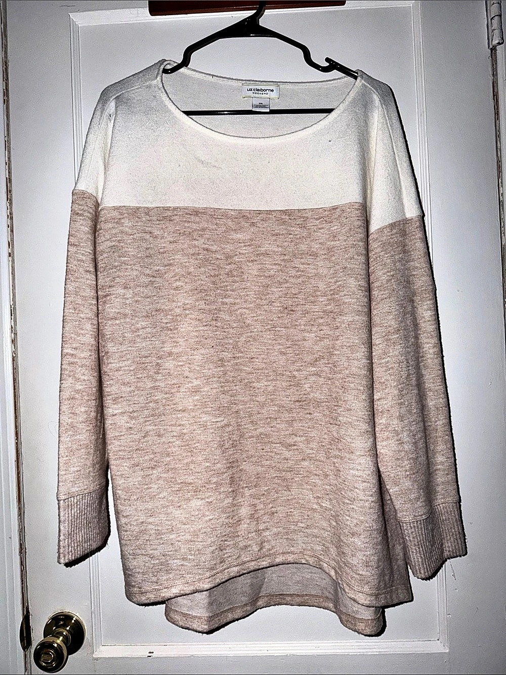 Liz Claiborne Weekend Color Block Sweater Pink White XXL